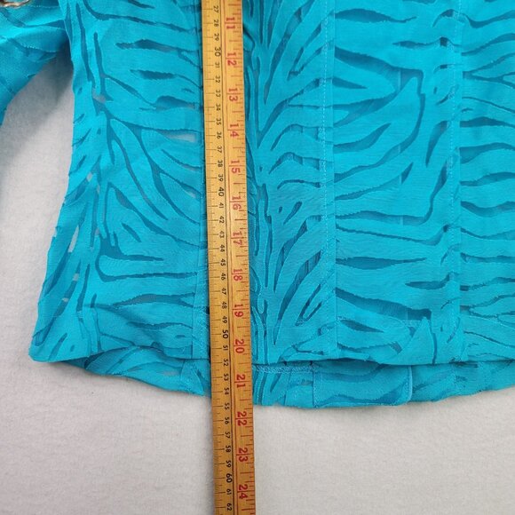 Clara S. Womens Semi Sheer Zebra Pattern Turquoise Jacket XS Poly Cotton - Picture 9 of 11